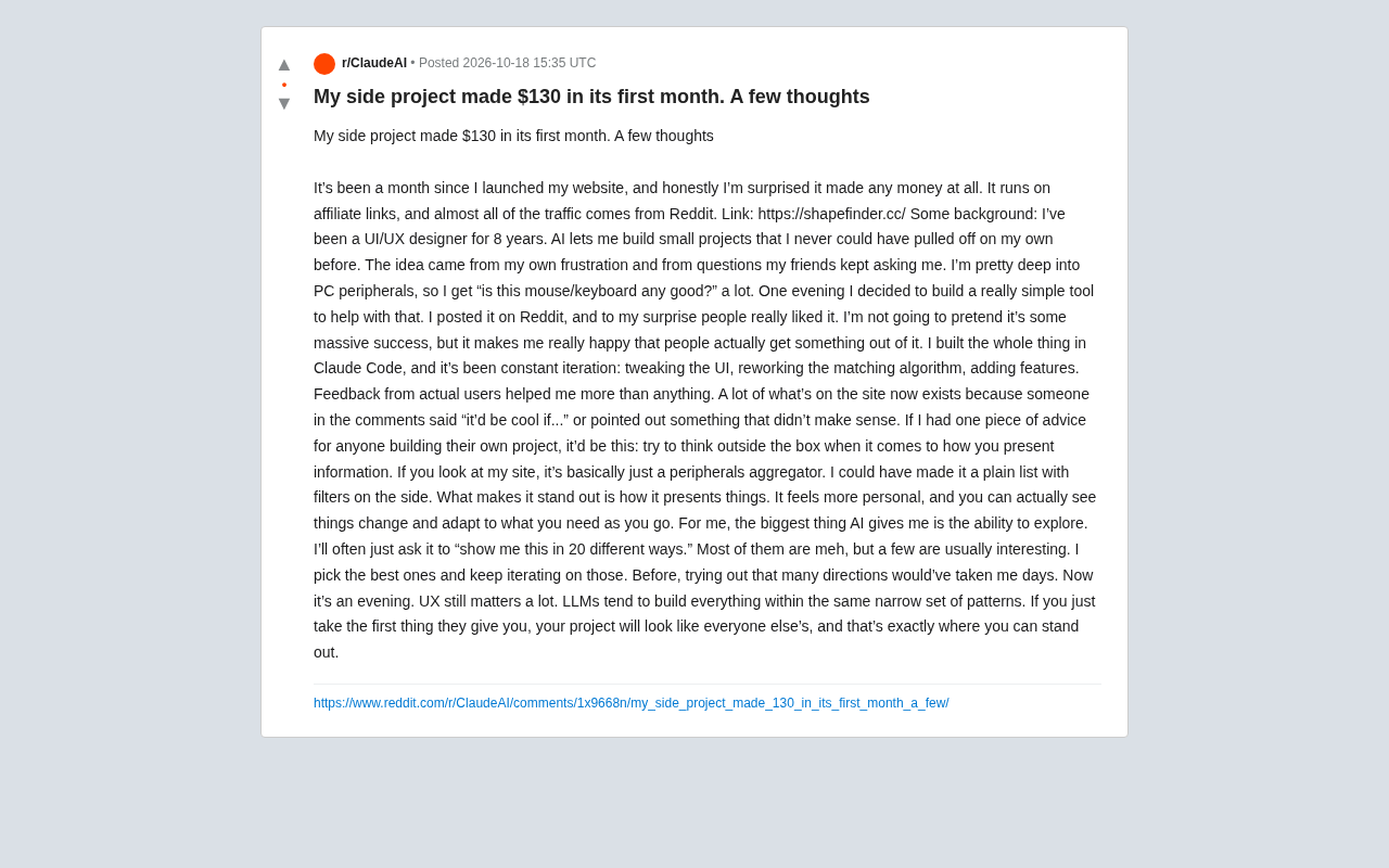 Screenshot of the original Reddit post