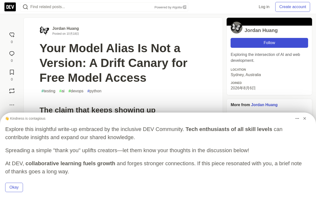 Model Aliases Are Not Versions: Monitoring Free API Changes with a Drift Canary