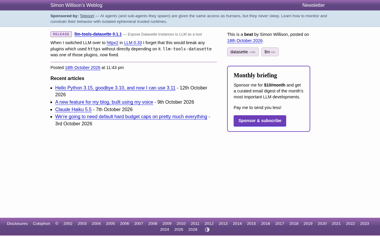 llm-tools-datasette 0.1.1 修复依赖问题,插件生态稳定性引关注