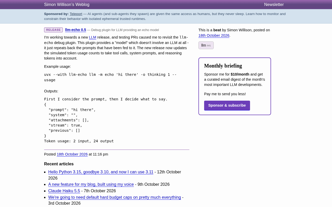 llm-echo 0.5 Released: More Accurate Simulation of LLM Token Usage