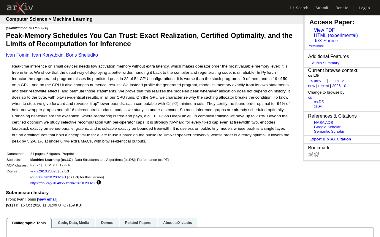 New Breakthrough in Peak Memory Scheduling: Exact Implementation and Provable Optimality