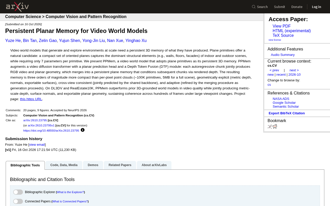 PPMem: Building Persistent 3D Memory for Video World Models with Plane Primitives