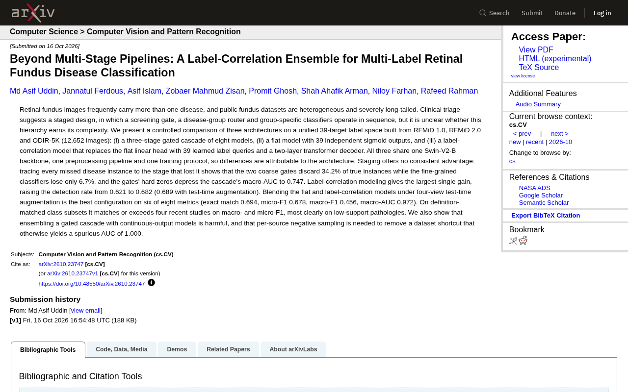 Beyond Multi-Stage Pipelines: Label-Correlation Ensemble Model Improves Retinal Disease Classification