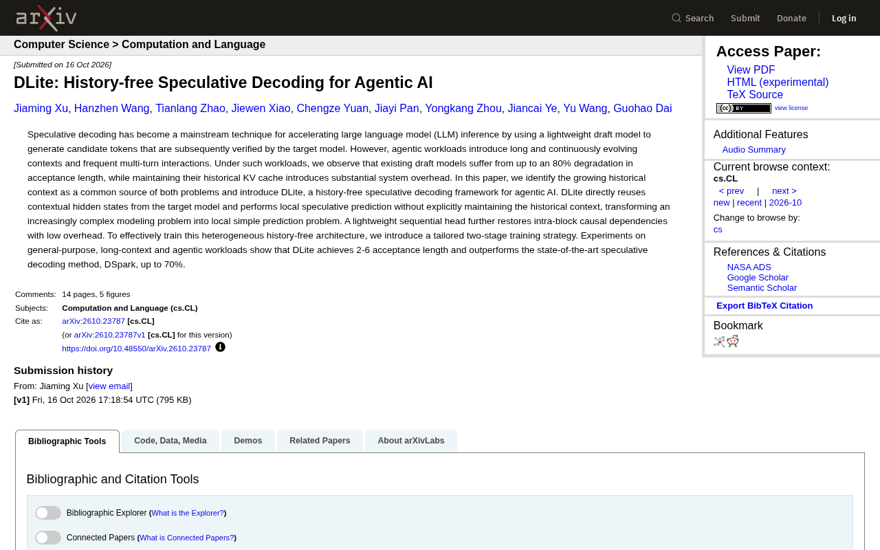 DLite: History-Free Speculative Decoding for Agents, Boosting Throughput by 70%