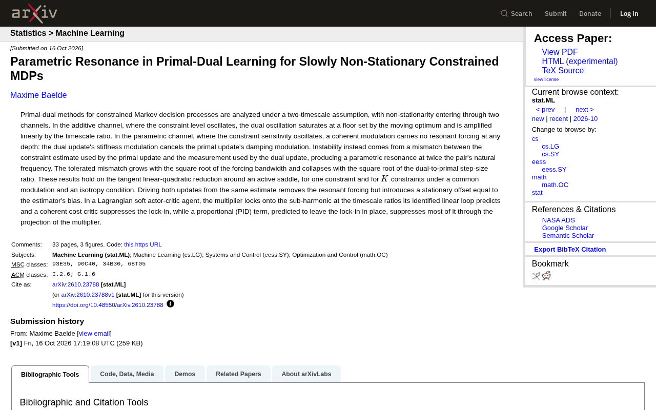 Parameter Resonance in Primal-Dual Learning: A New Solution for Non-Stationary Constrained MDPs