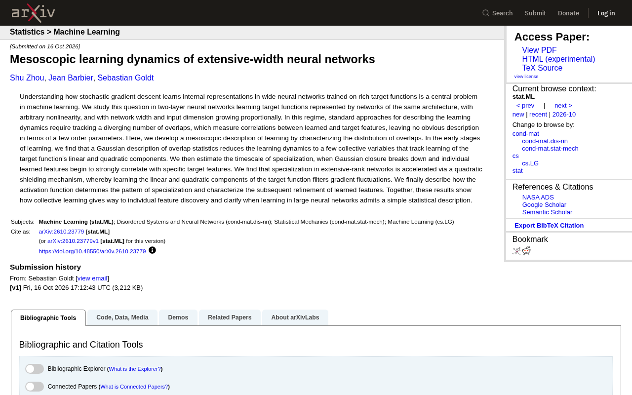 Learning Dynamics of Wide Neural Networks: A Mesoscopic Description Reveals Feature Specialization Mechanisms