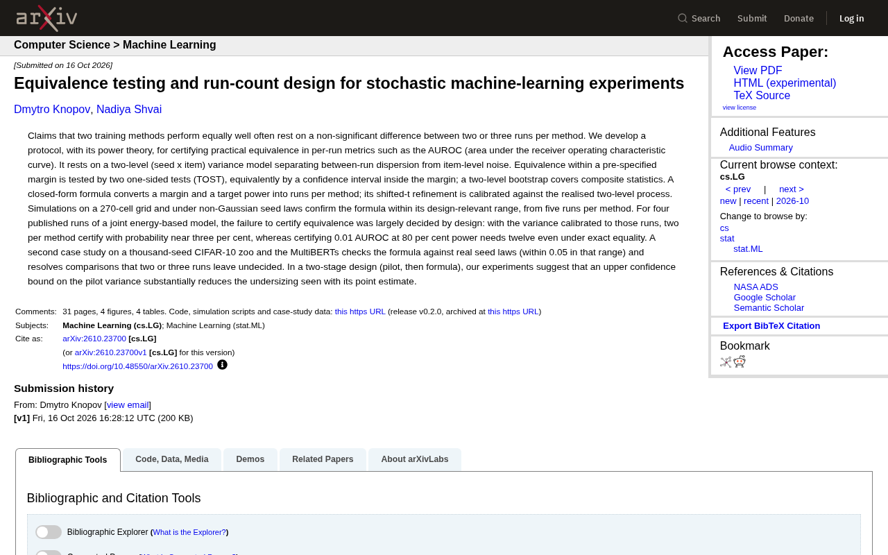 Equivalence Testing and Run-Count Design for Stochastic ML Experiments