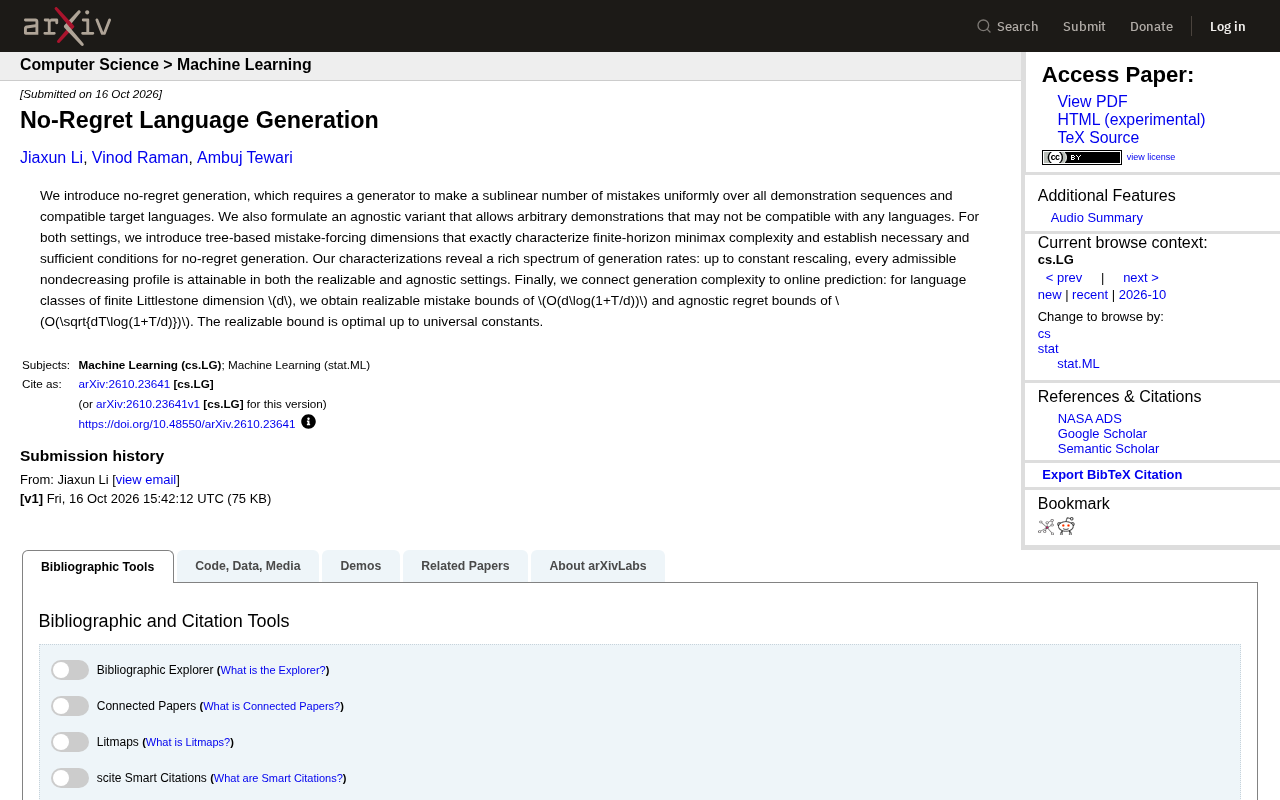 No-Regret Generation: A New Theoretical Framework for Online Learning in Language Models