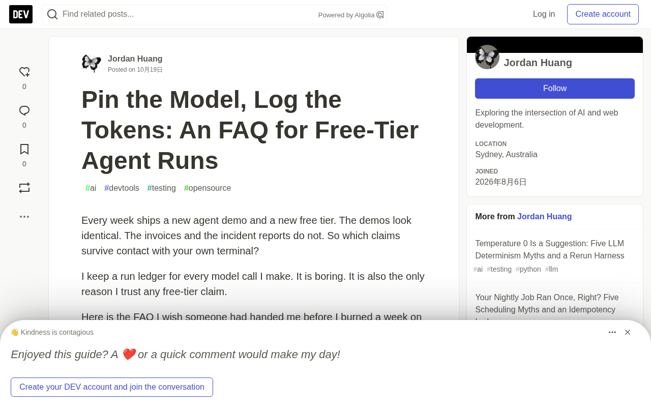 Free-Tier Model Agent Run Guide: Pin the Model, Log the Tokens