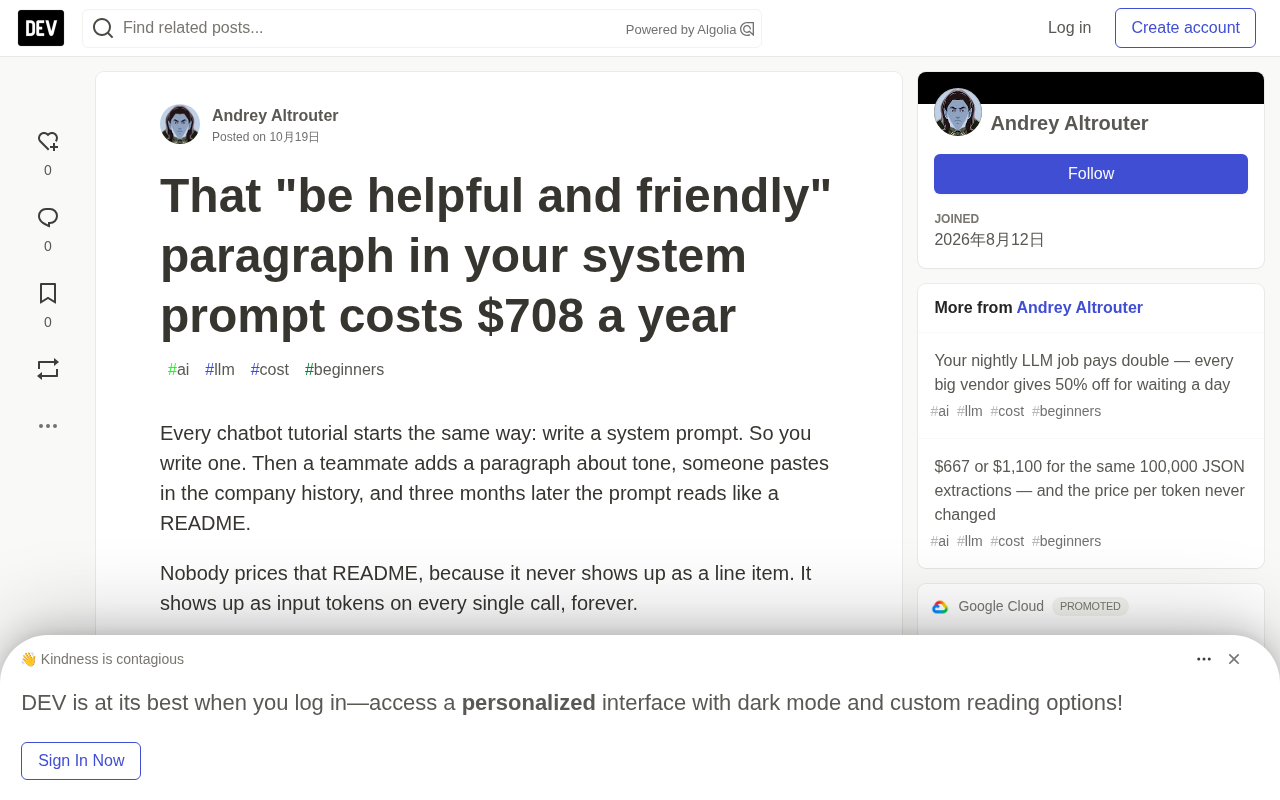 The "Friendly and Professional" Line in Your System Prompt Costs $708 a Year