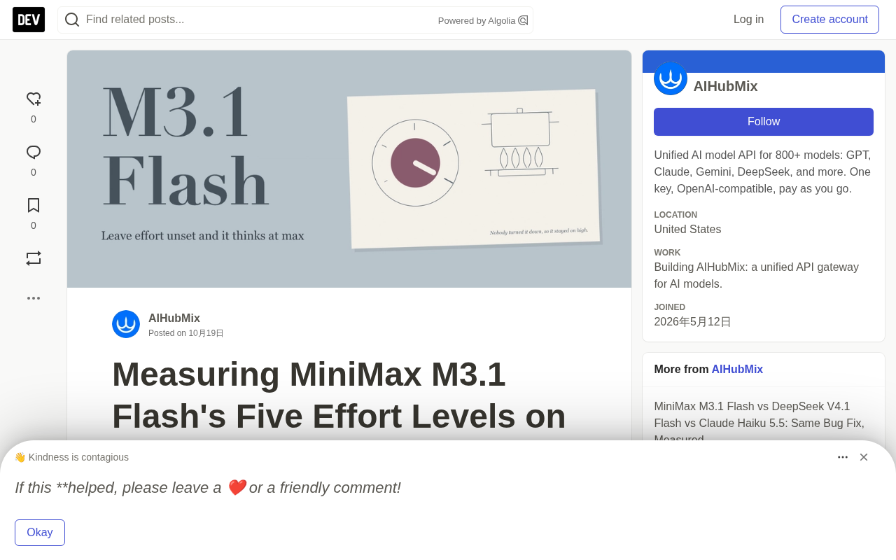 MiniMax M3.1 Flash Five Effort Levels Tested: Default Setting Costs 7x More With Zero Benefit