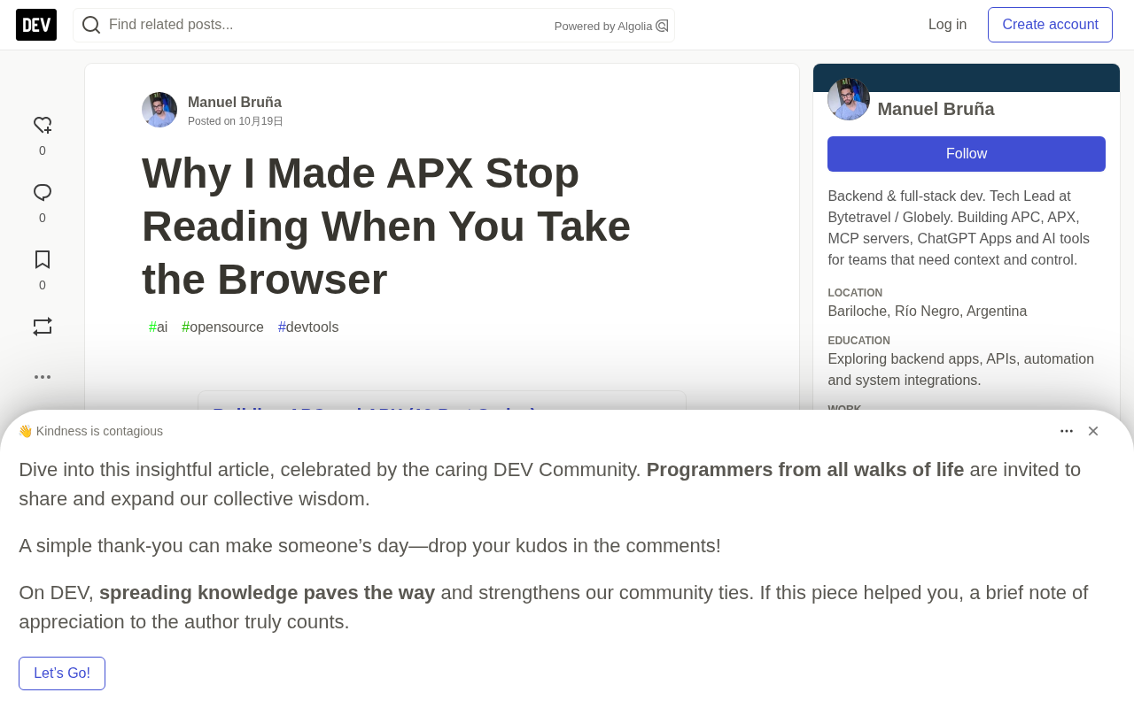 APX Browser Control Design: Taking Over Pauses All Agent Reads