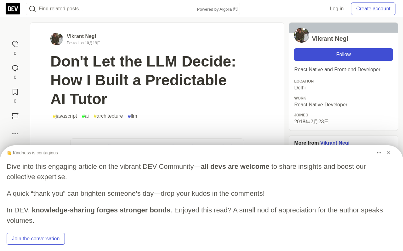 Don't Let the LLM Make Decisions: Engineering a Predictable AI Tutor