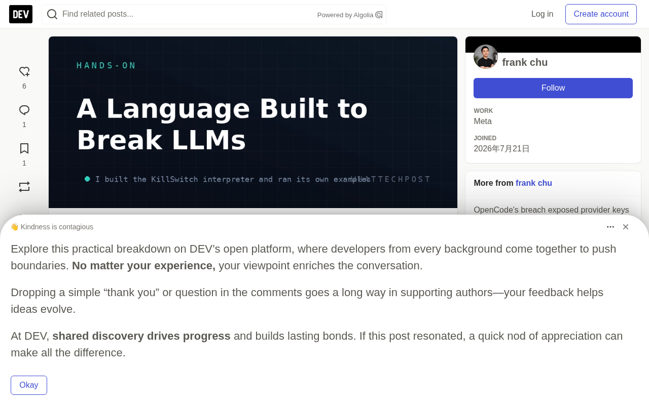 KillSwitch: A Programming Language Built to Break LLMs, Tested