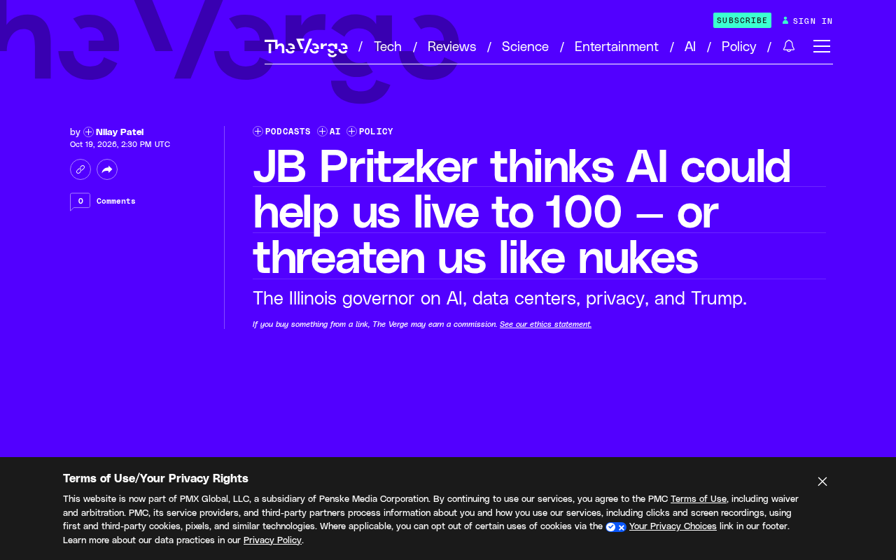 JB Pritzker:AI或助人类活到100岁,也可能像核武般威胁我们