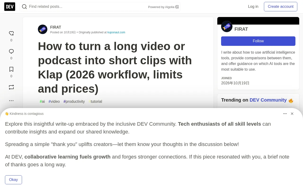 Klap Hands-On: Workflow, Limits, and Pricing for Turning Long Videos into Shorts