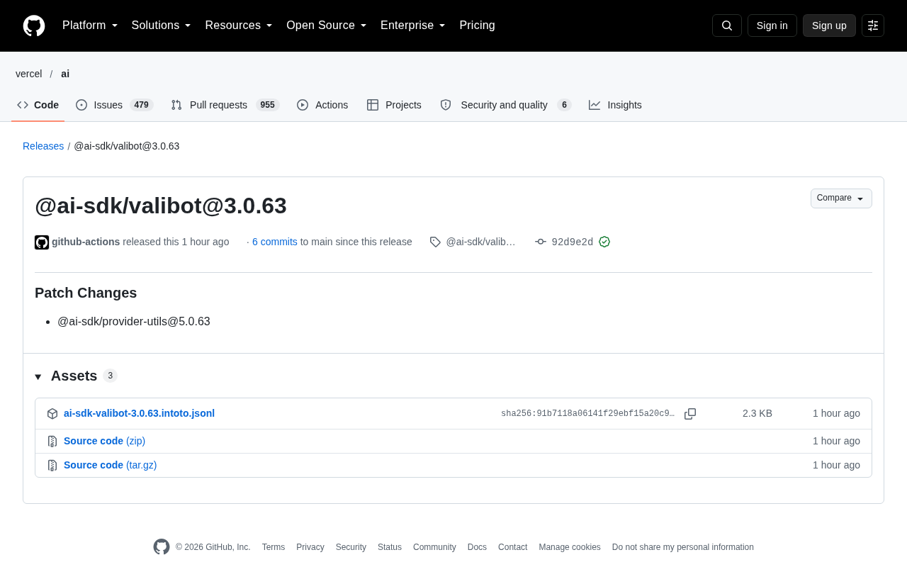 @ai-sdk/valibot 3.0.63 Patch Release: Minor Tuning of the Vercel AI SDK Validation Layer