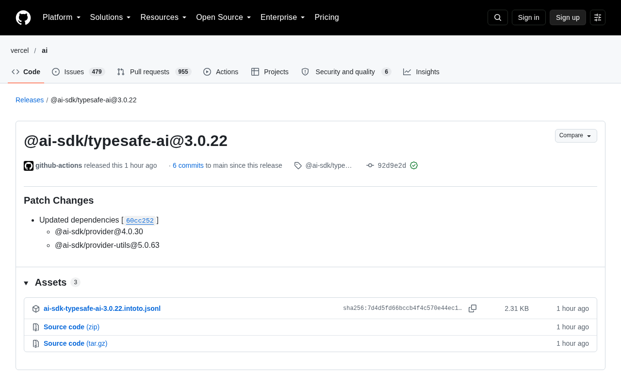 仅更新依赖的补丁版本:@ai-sdk/typesafe-ai 3.0.22 发布
