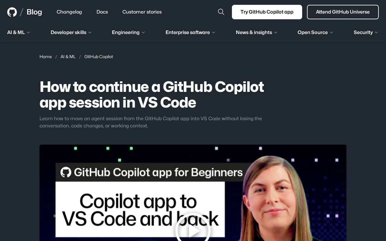 Migrating GitHub Copilot app sessions to VS Code