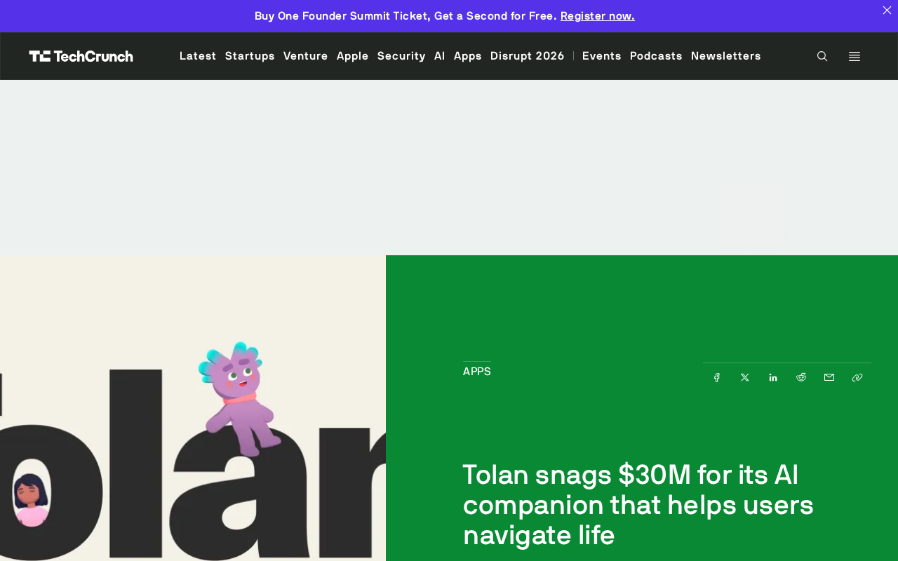 AI Companion Tolan Secures $30M Funding, Surpasses 250K Monthly Active Users