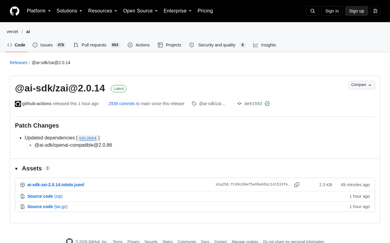 @ai-sdk/zai 2.0.14 Patch Release: Dependency Upgrade Explained