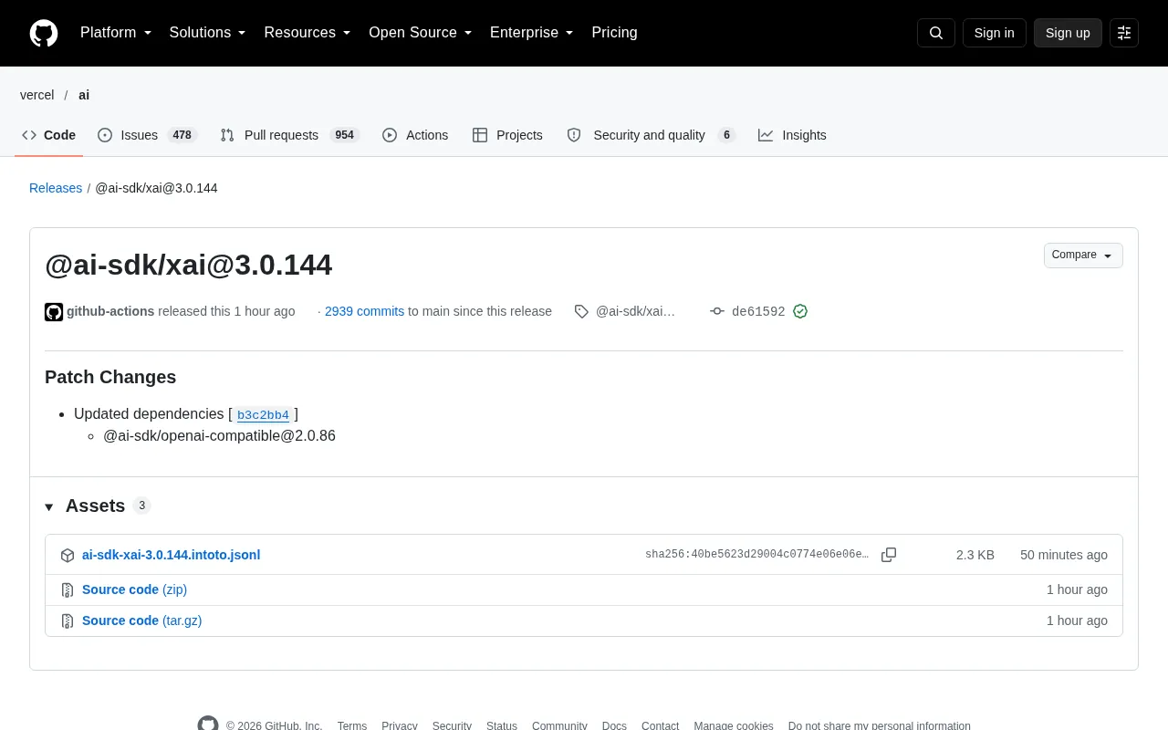 AI SDK xAI 3.0.144 版本更新解析