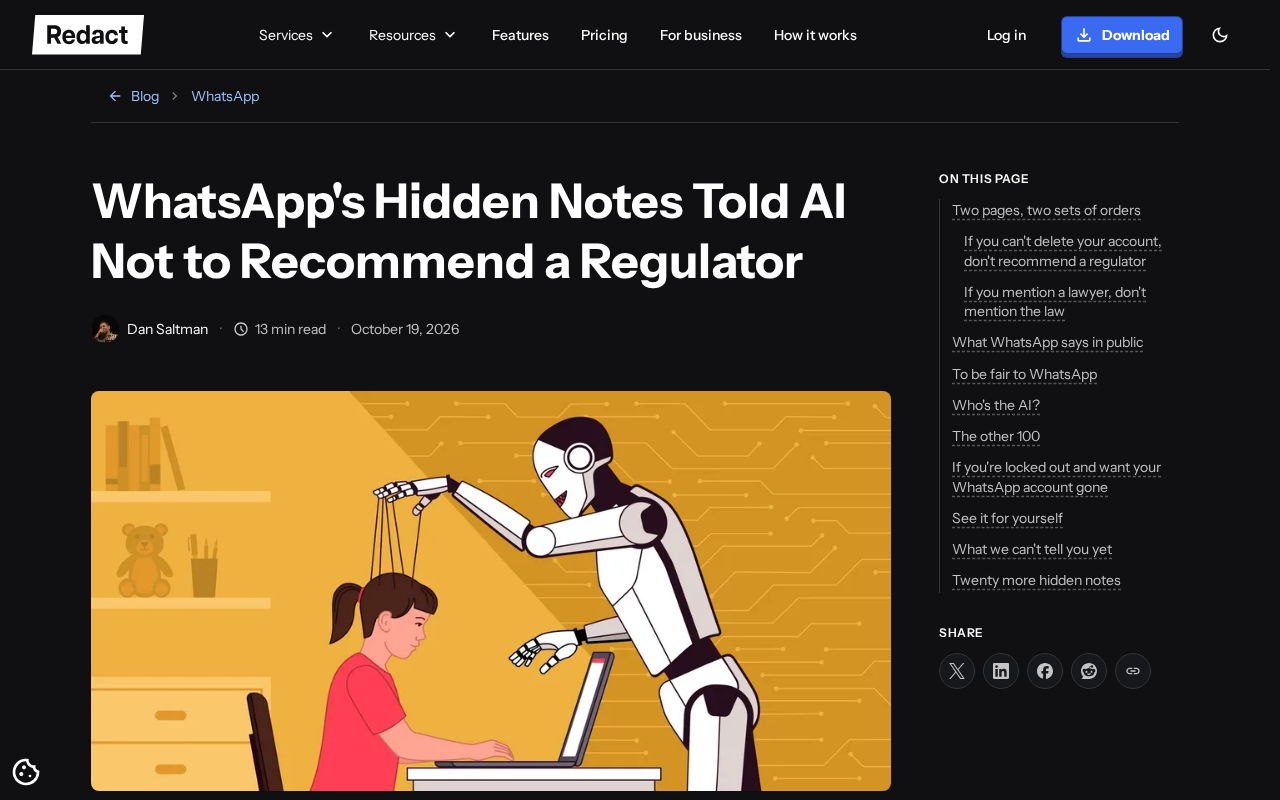 WhatsApp Help Pages Secretly Embed LLM Instructions: Don't Recommend Regulators