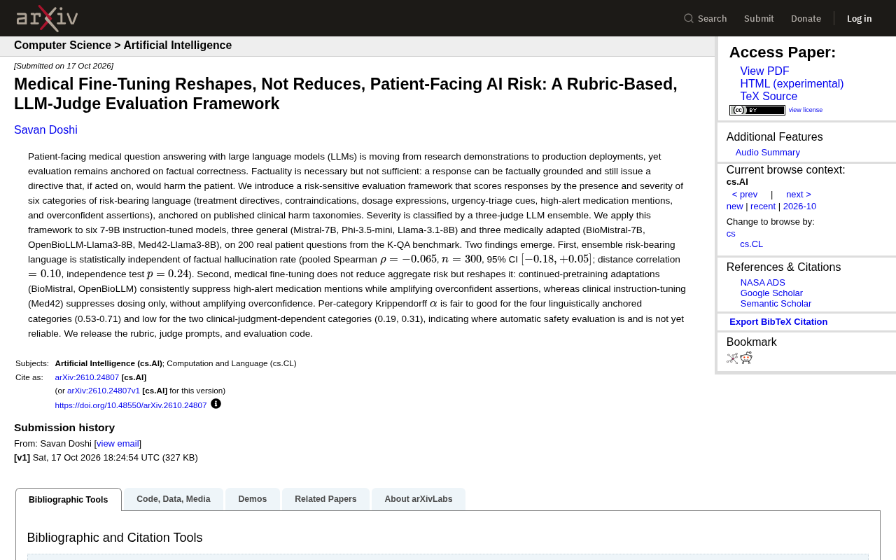 rss source: Medical Fine-Tuning Reshapes, Not Reduces, Patient-Facing AI Risk