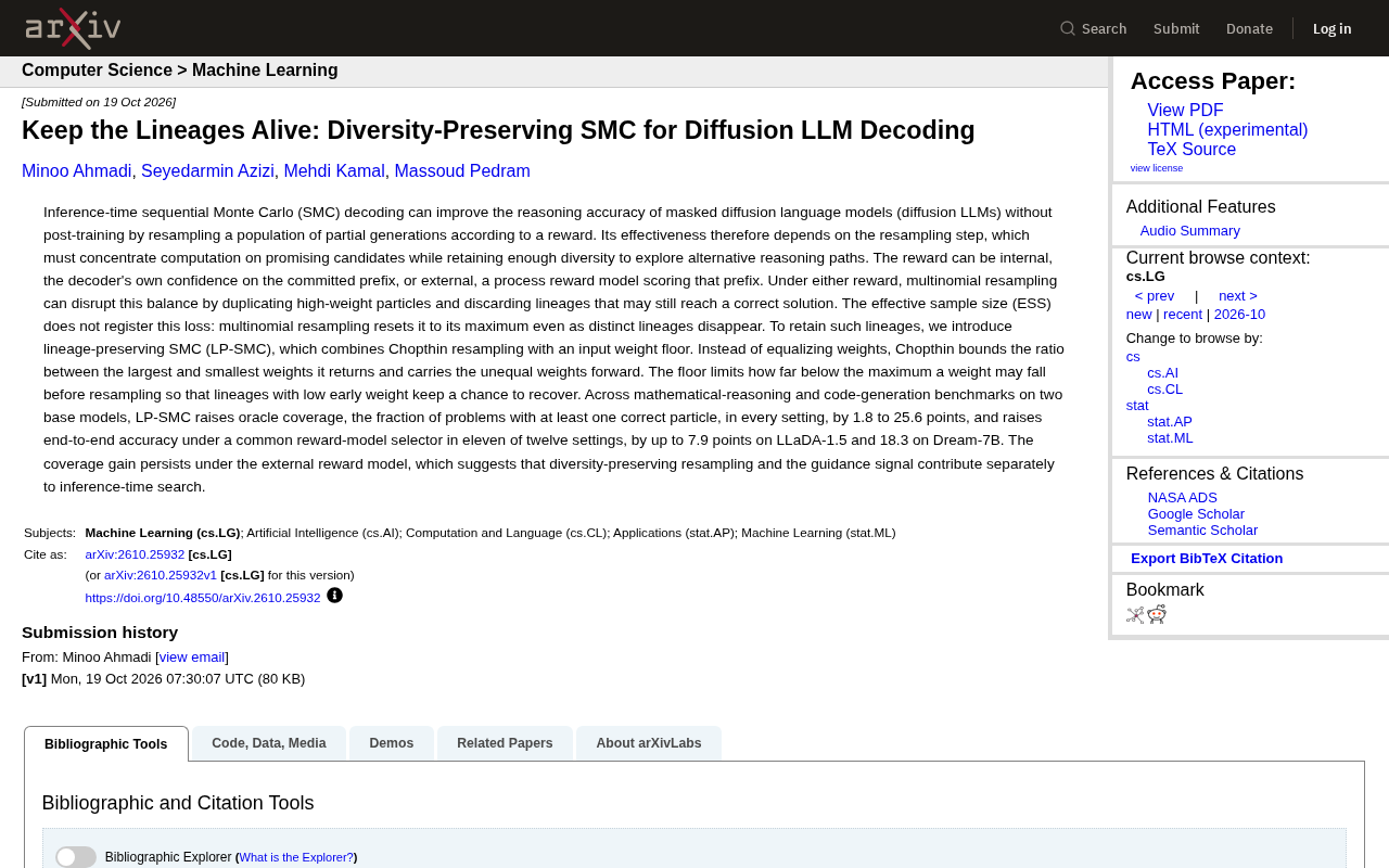 LP-SMC: Improving Diffusion Language Model Inference with Lineage-Preserving Resampling