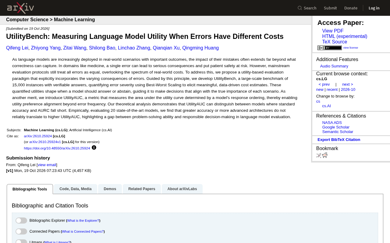 UtilityBench: How Should We Evaluate Language Models When Error Costs Differ?
