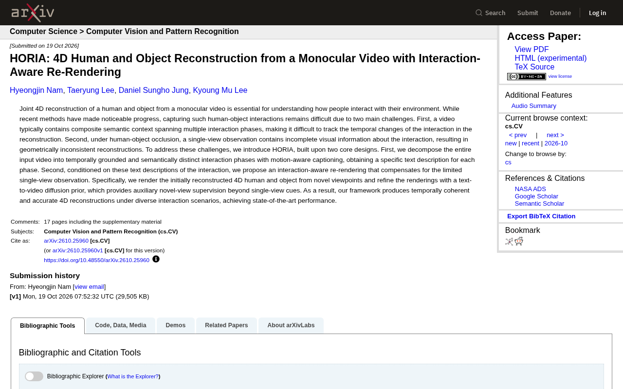 HORIA: New SOTA for 4D Human-Object Interaction Reconstruction from Monocular Video