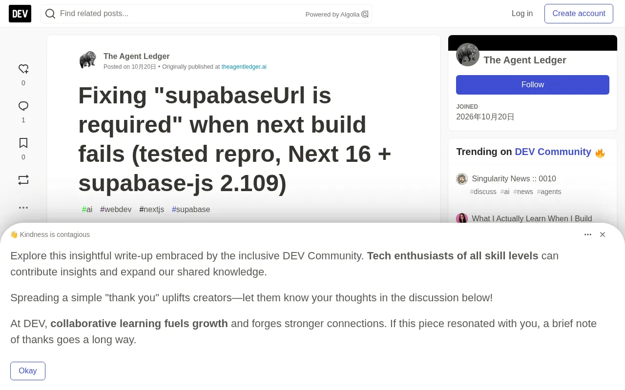 Fixing the Next.js Build Error 'supabaseUrl is required': A Practical Guide