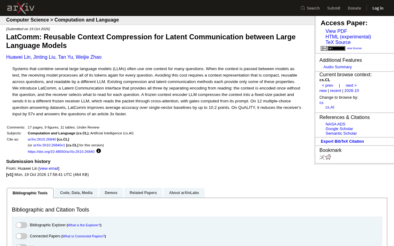 LatComm:可复用上下文压缩,让LLM间通信提速3倍