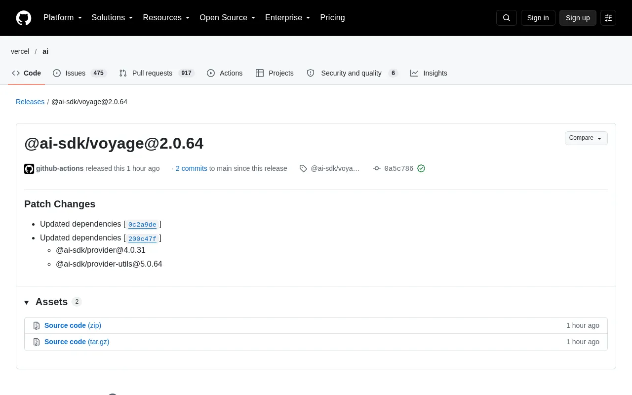 AI SDK Voyage 2.0.64 更新解析:依赖升级背后的维护信号
