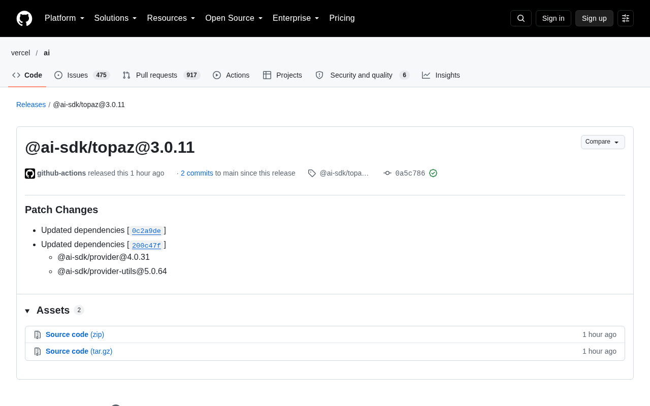 AI SDK Topaz 3.0.11 补丁发布:依赖更新解析