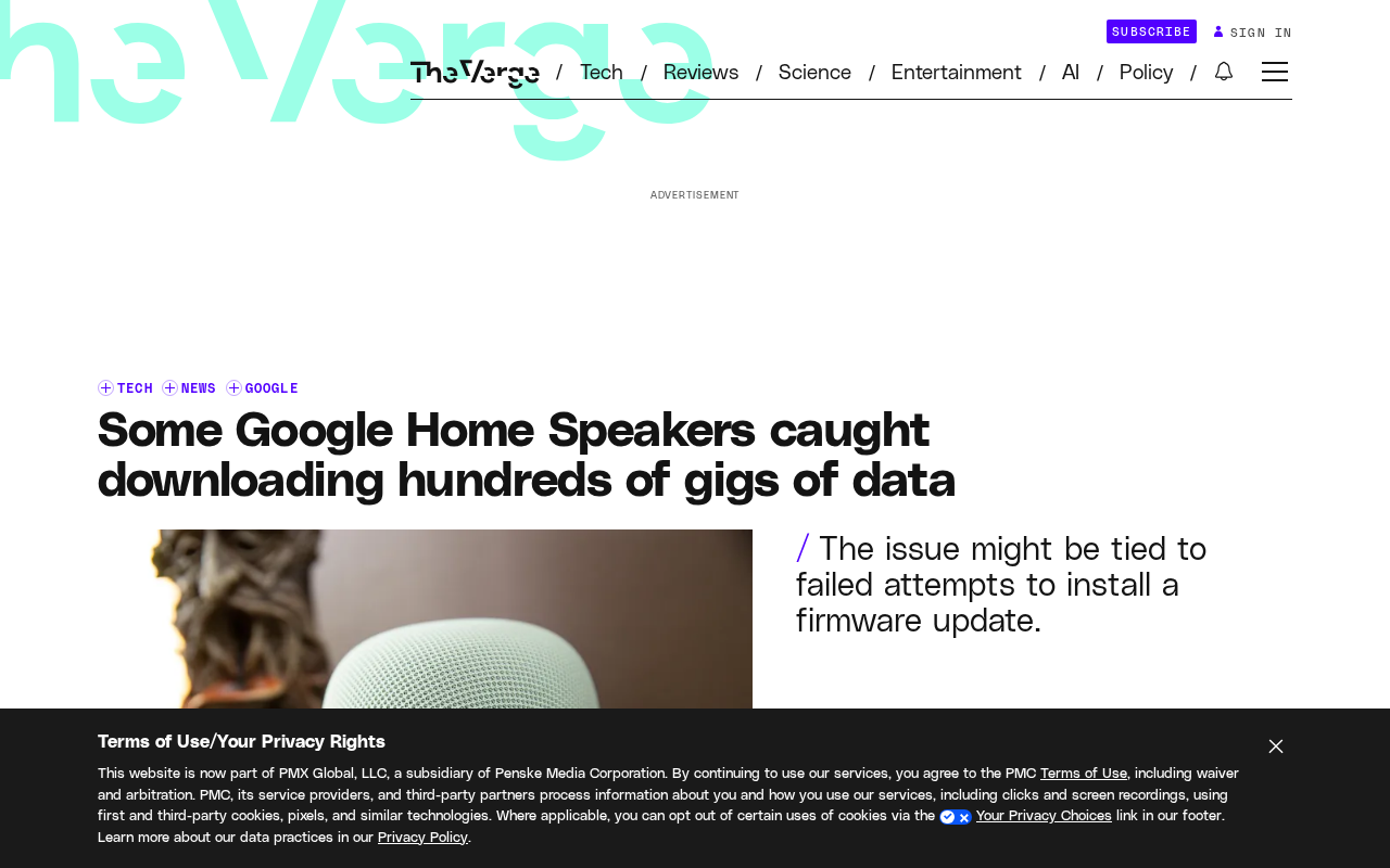 Google Home Speakers Rack Up Hundreds of GB of Downloads Due to Firmware Update Bug