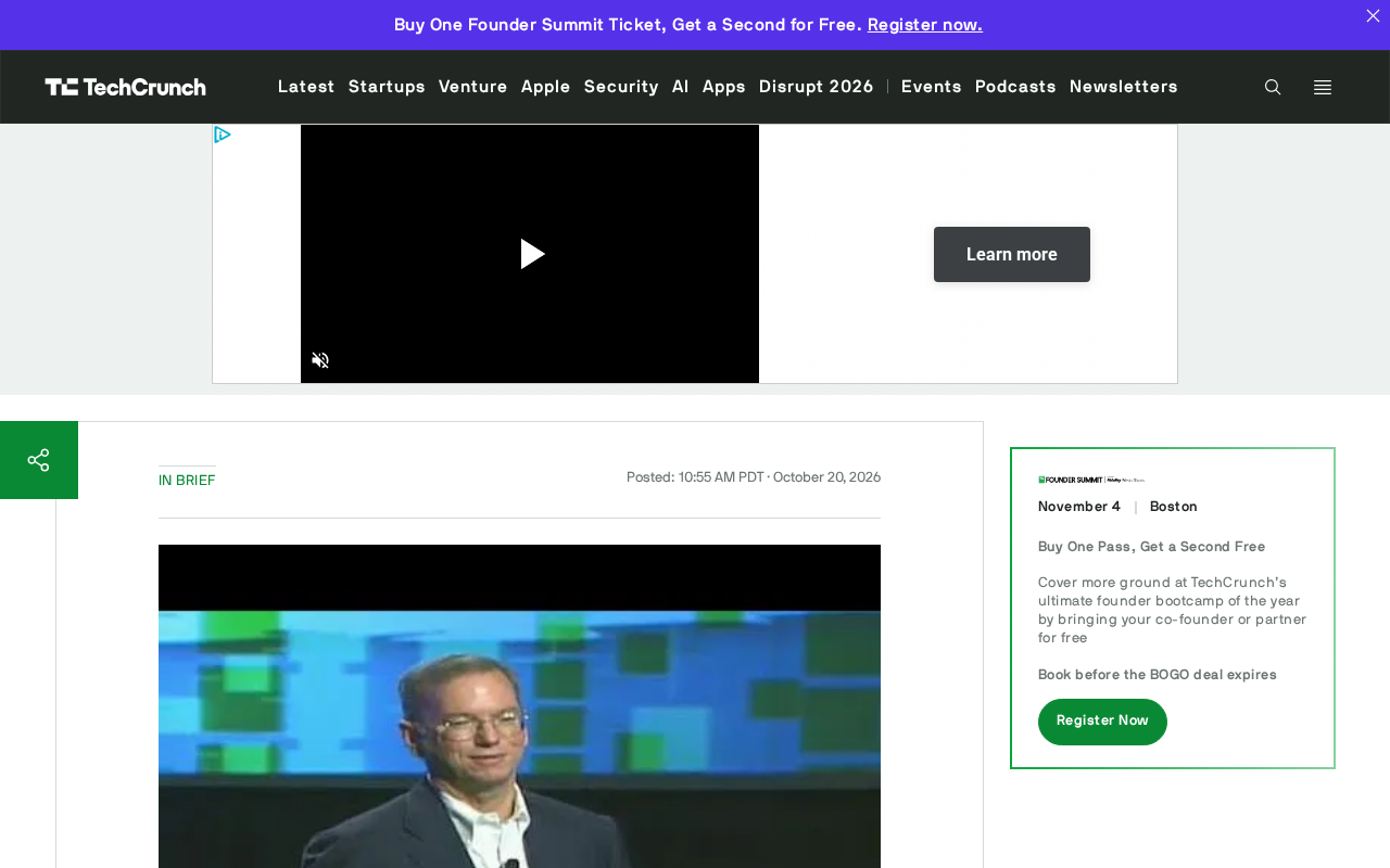 Eric Schmidt Reportedly Holds About 1% of Anthropic, Net Worth Rivaling CEO Amodei