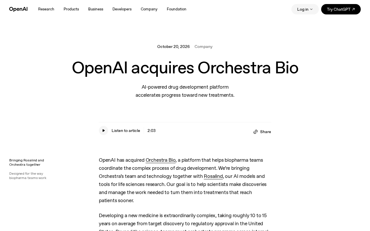 OpenAI acquisition of Orchestra Bio announcement