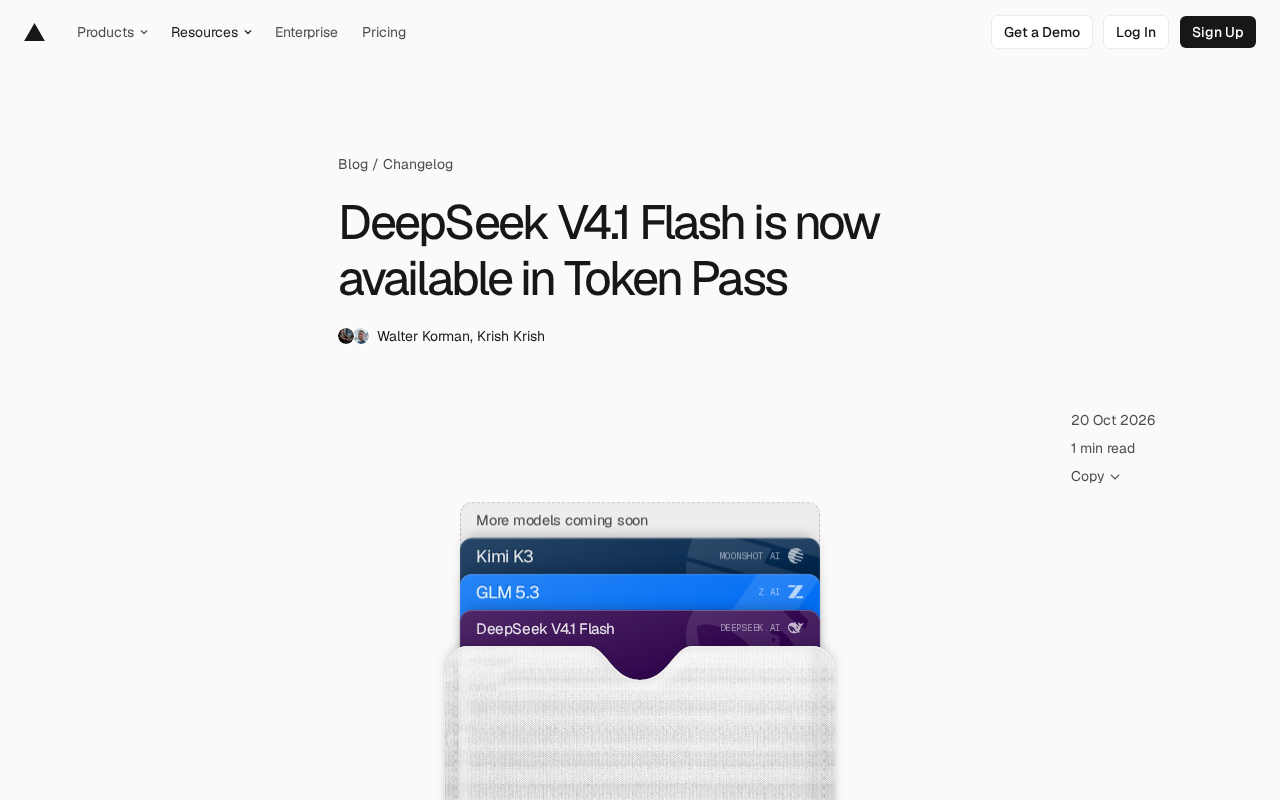 DeepSeek V4.1 Flash card in the Token Pass interface