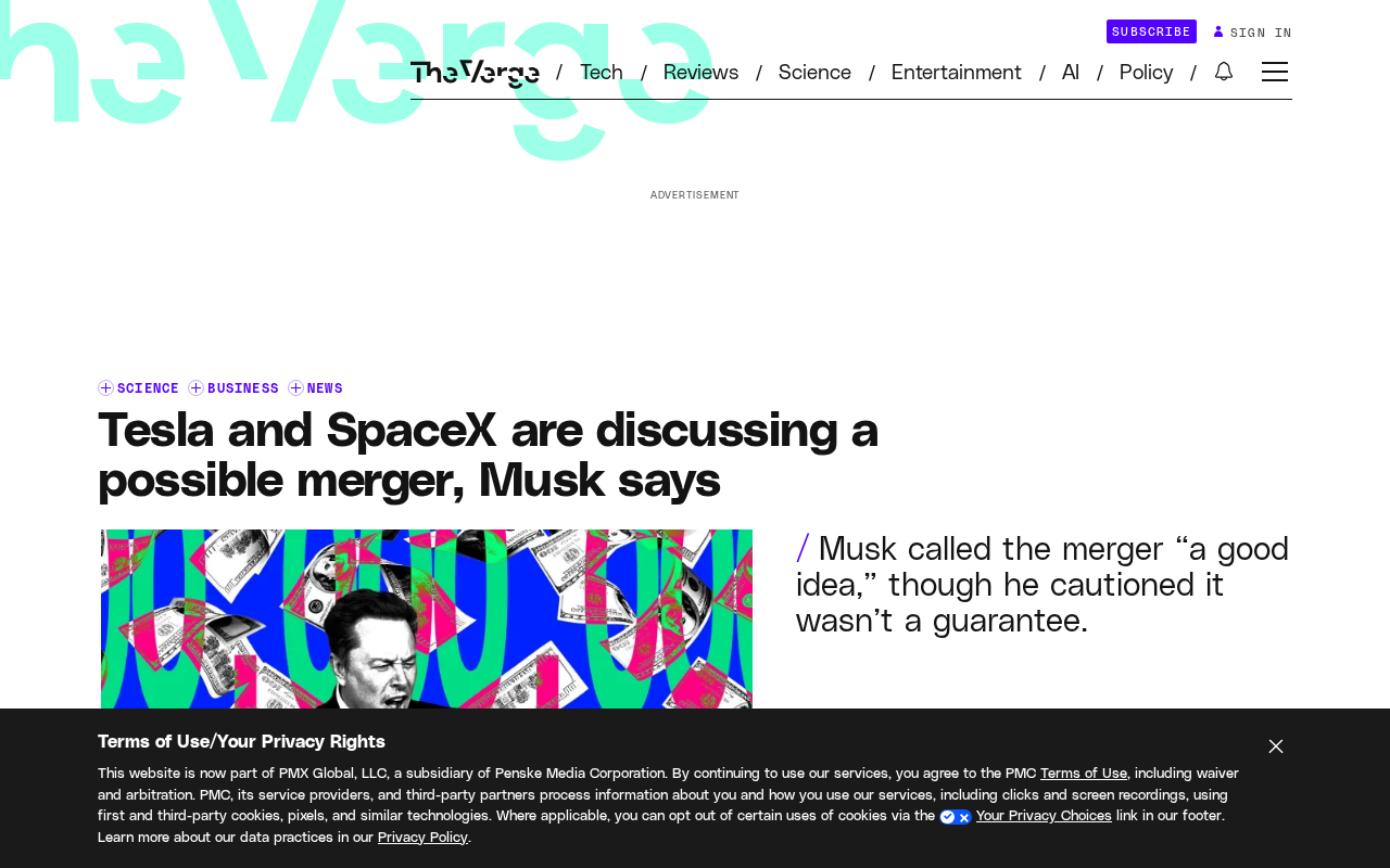 马斯克证实:特斯拉与SpaceX已设特别委员会讨论合并
