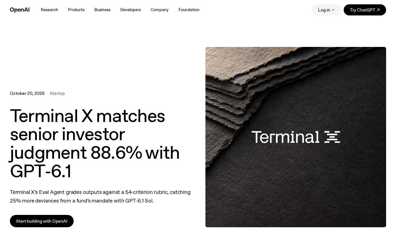 Terminal X用GPT-6.1匹配资深投资人判断达88.6%