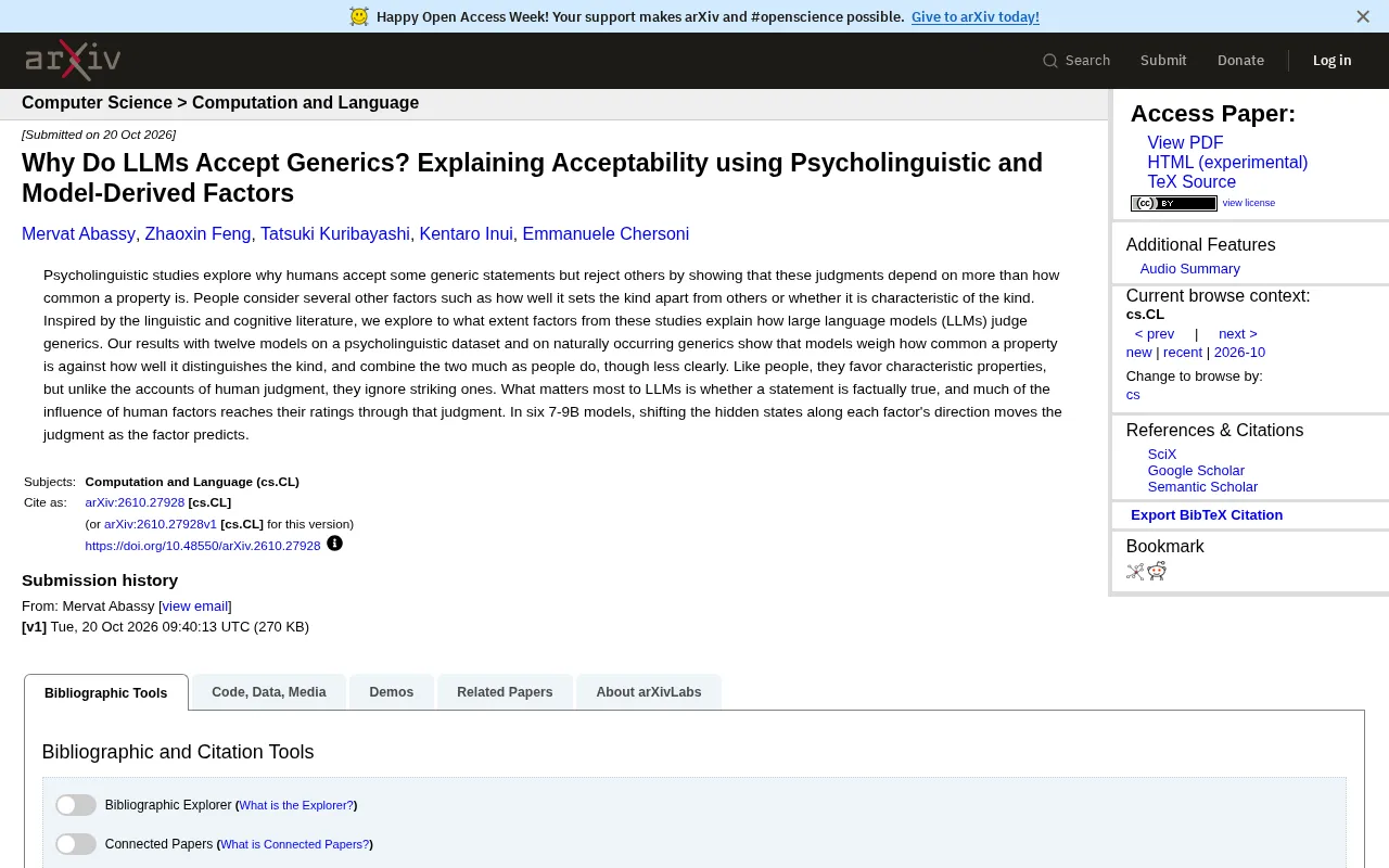 Why Do LLMs Accept Generic Statements? Psycholinguistic Factors Reveal the Model's Judgment Mechanism