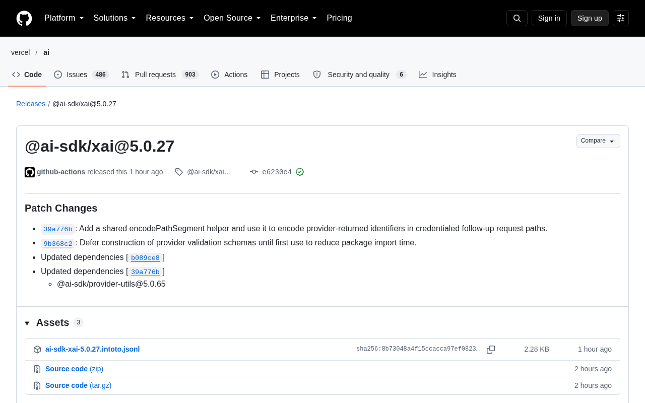 AI SDK xAI 5.0.27 补丁解析:路径编码与懒加载优化