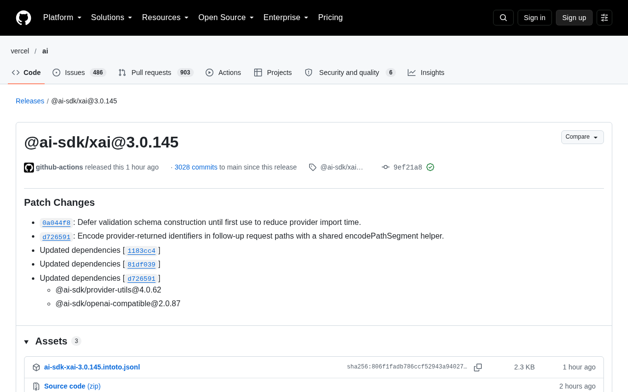 @ai-sdk/xai 3.0.145 Patch Analysis: Lazy Validation and Path Encoding Optimization