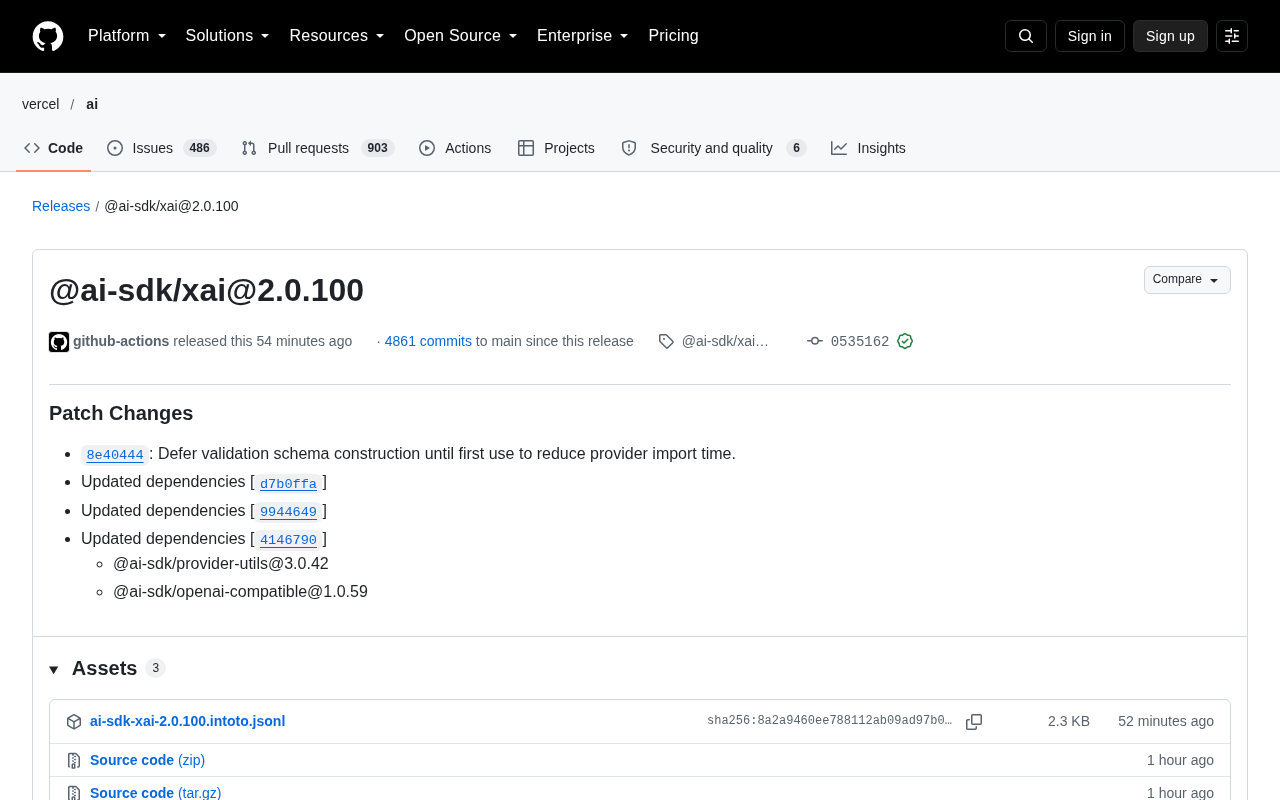 AI SDK xAI 2.0.100 Update: Faster Validation Loading