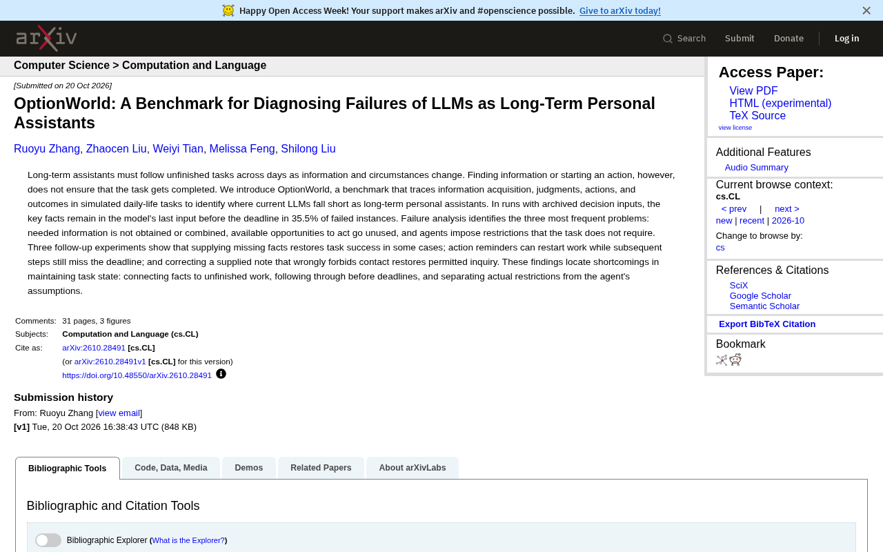 OptionWorld: A New Benchmark for Diagnosing Failures of LLMs as Long-Term Assistants