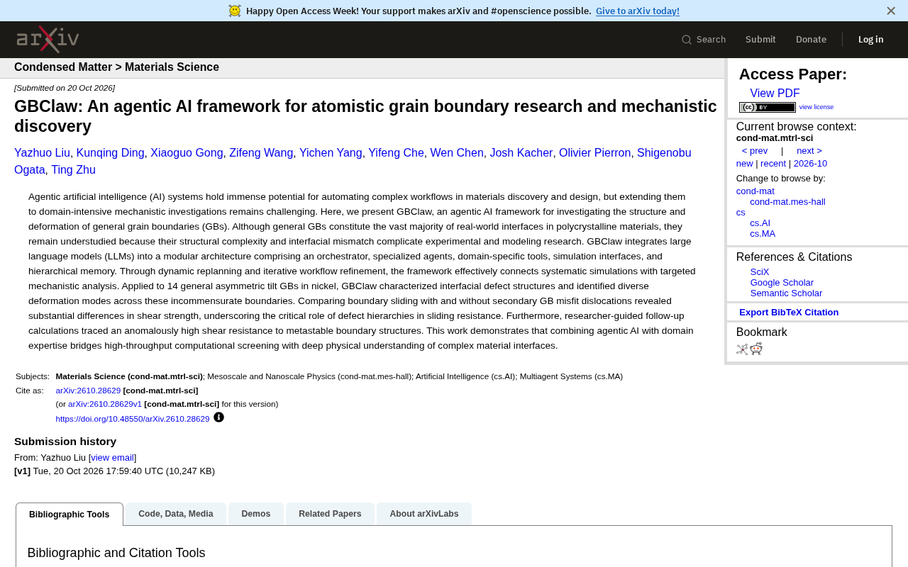 GBClaw: Unlocking Deep Mechanistic Discovery in Grain Boundary Research with AI Agents