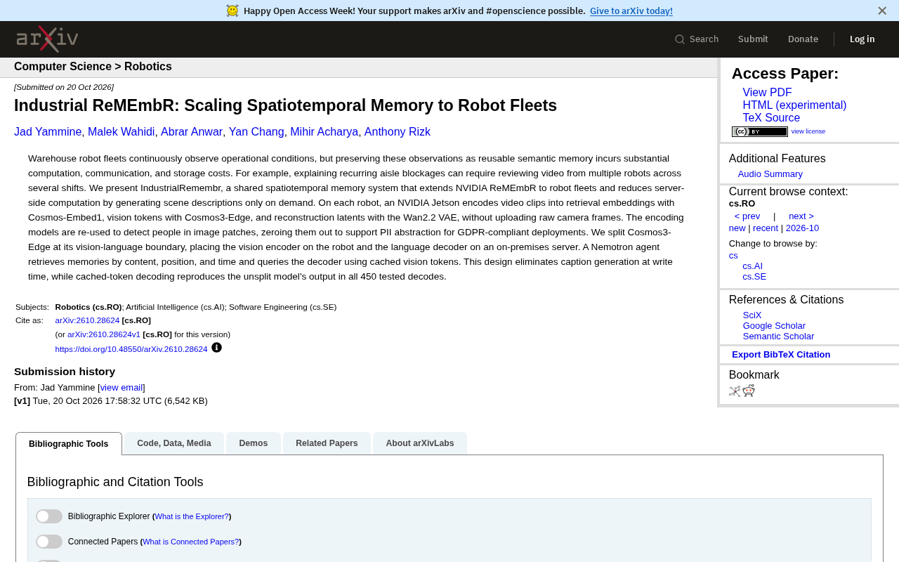 Industrial ReMEmbR: Letting Robot Fleets Share Spatiotemporal Memory