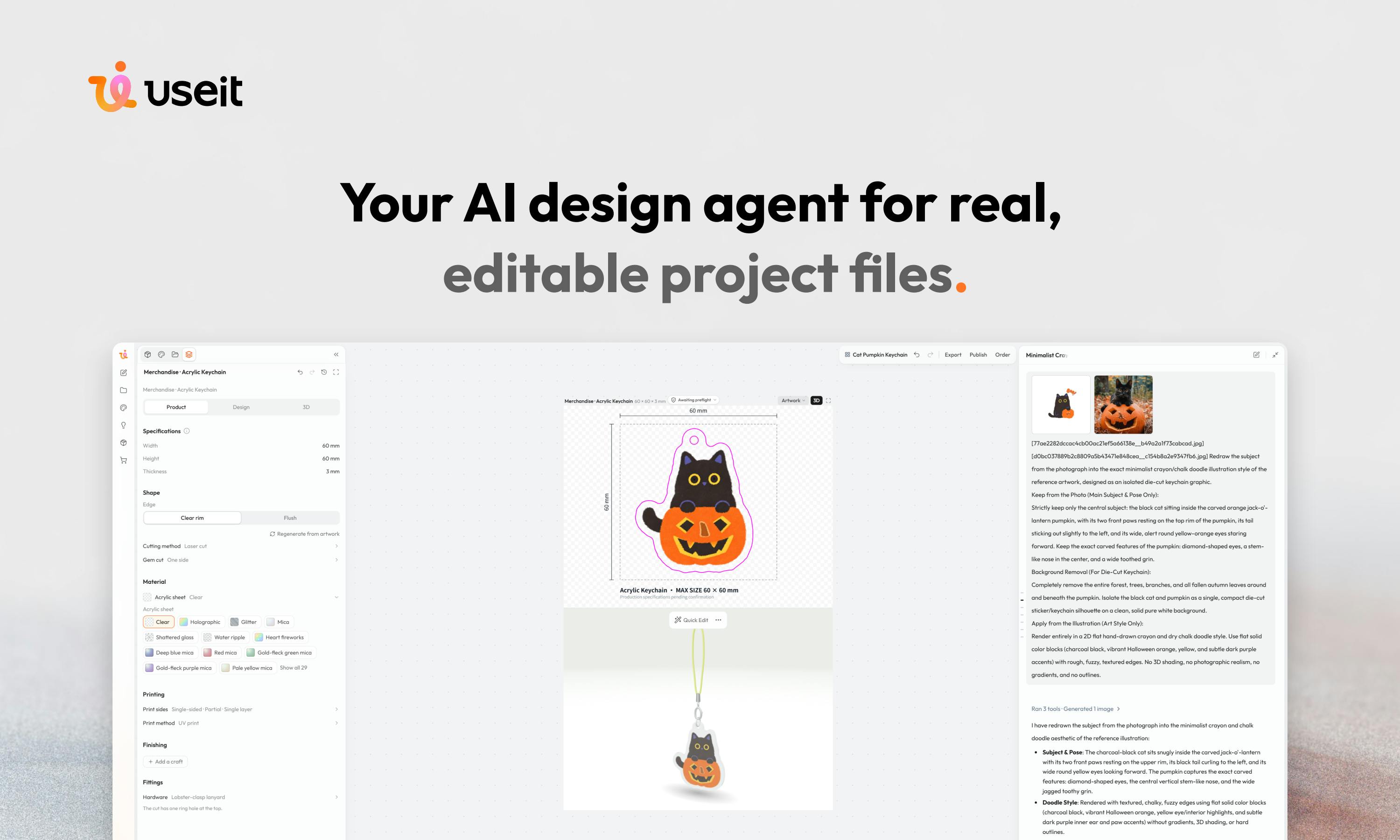 UseIt Studio: An AI Design Agent That Delivers Editable Production Files