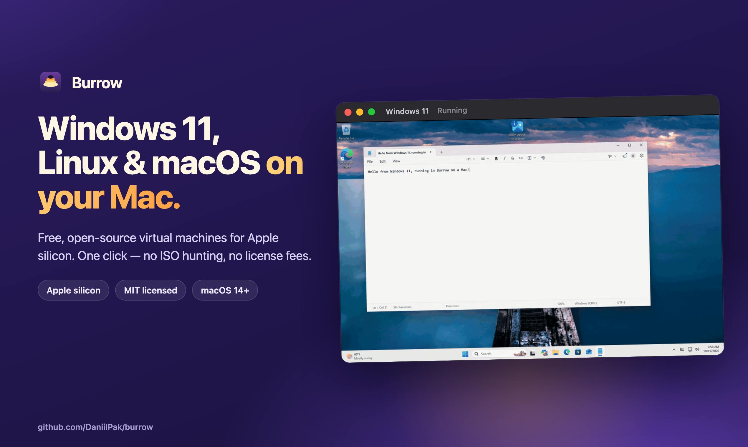 Burrow: Run Windows and Linux on Mac for Free with One Click